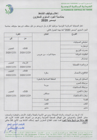 إعلام بتوقيف النشاط بمناسبة الجرد السنوي لشهر ديسمبر 2020